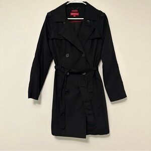 Merona Classic Black Trench Coat with Belt and Epaulettes Water Repellant Small